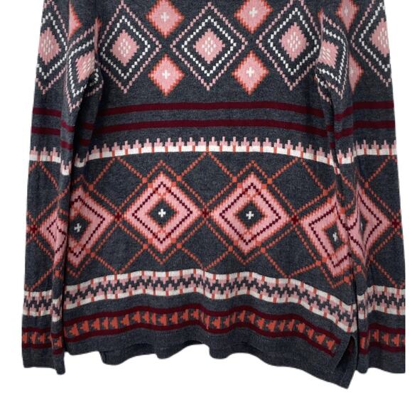 Talbots Nordic Fair Isle Lambswool Sweater Women L Wool Blend Gray Pink High-Low - Picture 5 of 15